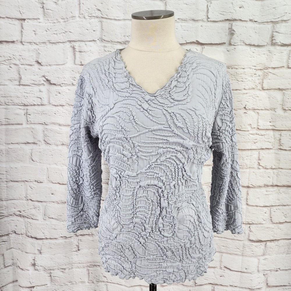 Artsy Top Women Medium Office Textured Crinkle Minimalist Capsule Coquette Gray